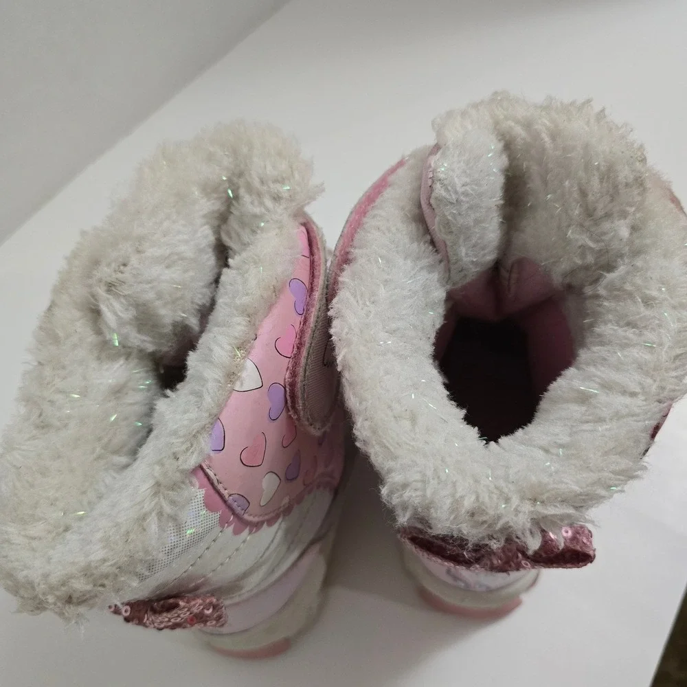 Girls Minnie Mouse Unicorn Pink Winter Snow Boots Size 10 Disney Shimmery Sequin